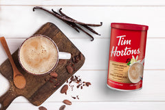 Tim Hortons prepared cup with frothy top highlighting creamy finish and quick preparation