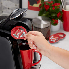 Tim Hortons coffee pouring into mug showcasing rich color and quick service