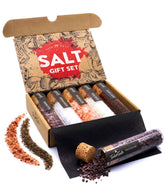 TIMBER TASTE front packaging view showing all five salts and gift-ready presentation