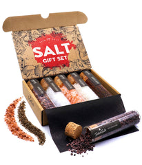 TIMBER TASTE front packaging view showing all five salts and gift-ready presentation