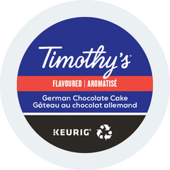 Timothy's front packaging showing K-Cup box and dessert-like flavor benefits