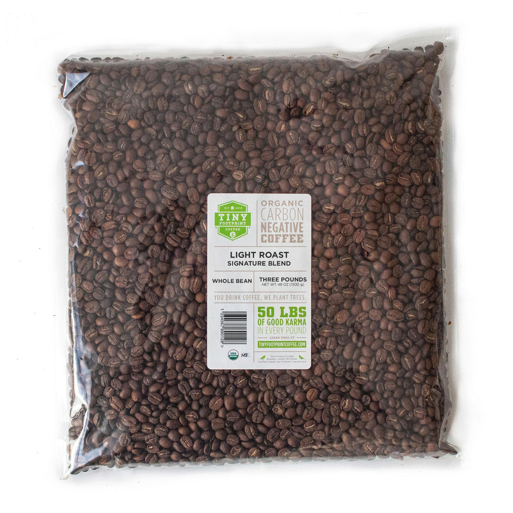 Tiny Footprint Coffee front-of-bag showing organic label and brand benefit