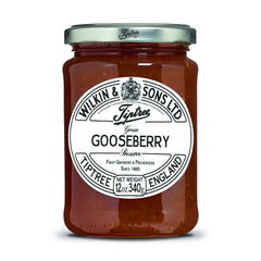 Tiptree green gooseberry jar front view showing label and 12 oz size for dependable flavor