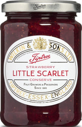 Tiptree front jar shot showing deep crimson preserve and clear glass, premium look