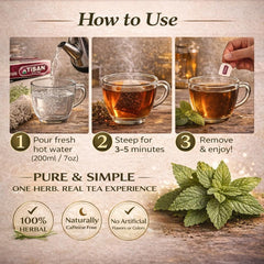 Cup of Tisan Melissa tea steeping with steam showing calming hot beverage benefit