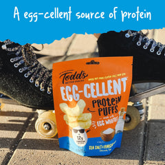 Todd's Better Snacks ingredient label detail emphasizing egg white protein and clean-ingredient benefit