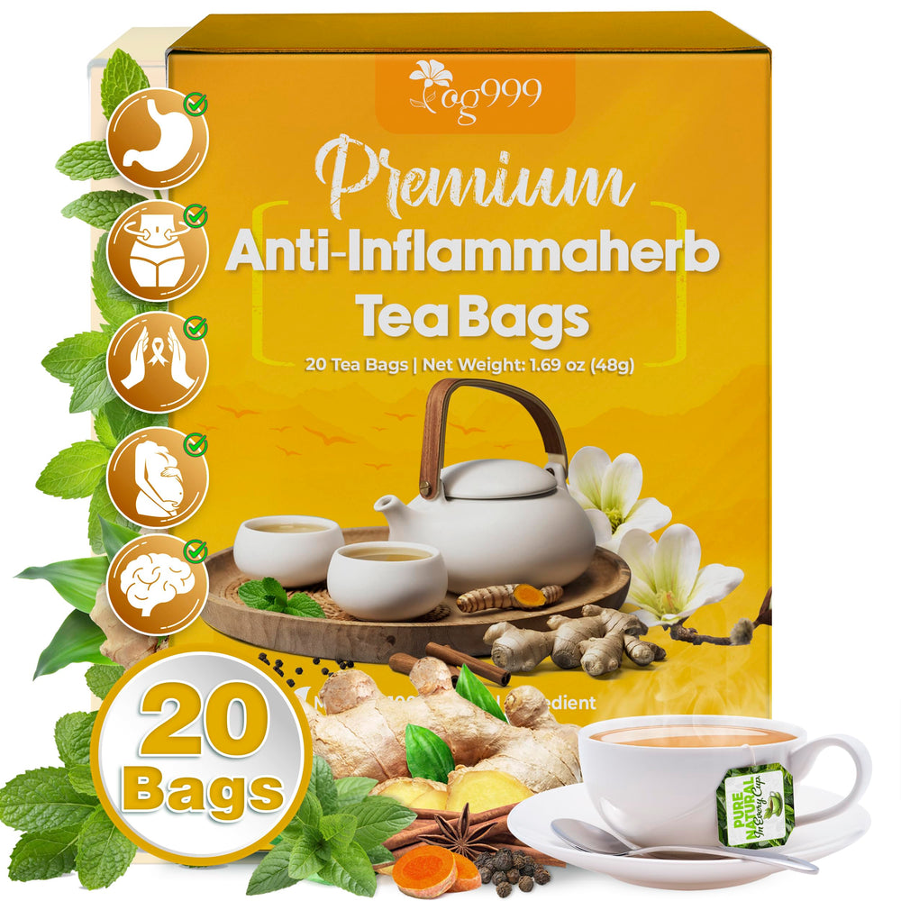 TOG999 front packaging showing 20 tea bags and natural branding, conveys freshness