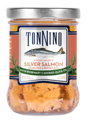 Tonnino can front label showing rosemary and smoked olive oil, premium look and convenience