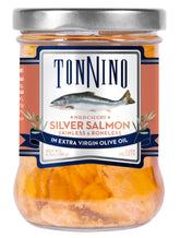 Tonnino jar front label showing wild Alaska salmon and glass packaging benefit