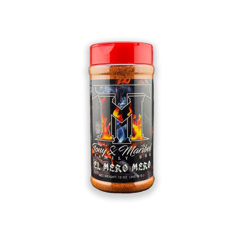 Tony and Maribel jar front view showing label and bold seasoning for easy identification