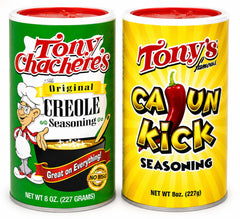 Tony Chachere's front packaging 2-pack showing canisters and brand for pantry-ready convenience