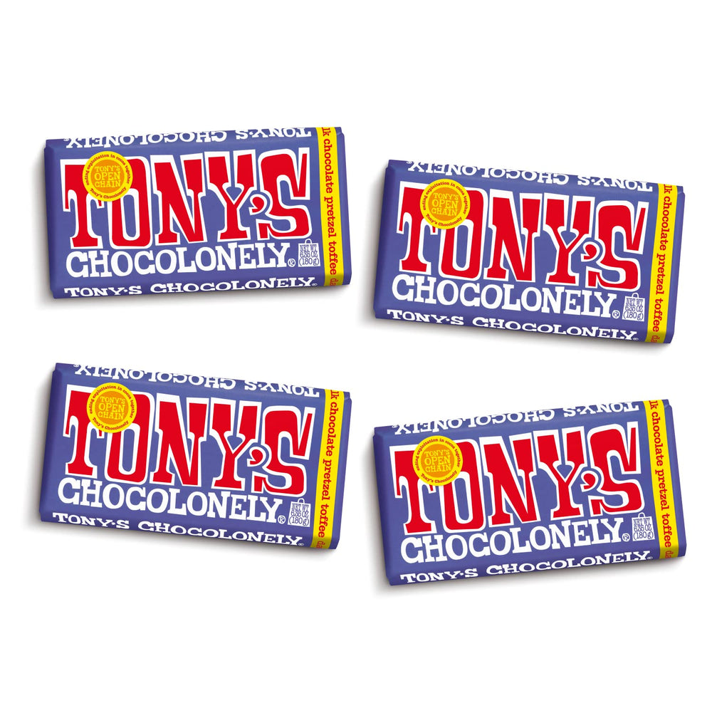 Tony's Chocolonely front packaging showing purple wrapper and product name, gift-ready appeal