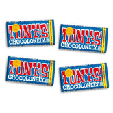 Tony's Chocolonely front packaging showing fairtrade badge and gift-ready look
