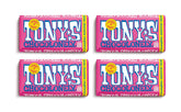 Tony's Chocolonely front packaging showing white raspberry bar and Fairtrade badge