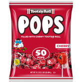 Tootsie Roll cherry front packaging showing bulk 50-count bag and clear branding, convenient bulk snack