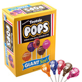 Tootsie Roll giant pops front packaging showing 72-count bag and assorted flavors