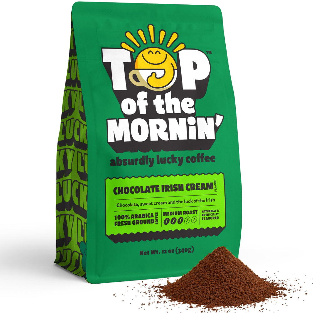 Top of the Mornin front packaging showing brand and 12oz bag, appealing gift-ready design