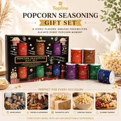 Topline bowl of popcorn being seasoned to show instant flavor boost during use