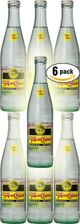 Topo Chico front packaging 12oz glass bottles showing brand and recyclable glass — refreshing presentation