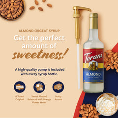 Torani almond orgeat poured into latte to add sweet almond-floral flavor