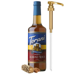 Torani Almond Roca front label showing flavor and zero calorie benefit