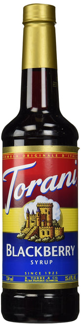 Torani blackberry front bottle showing label and rich color benefit