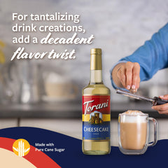 Torani cheesecake syrup pouring close-up demonstrating smooth texture