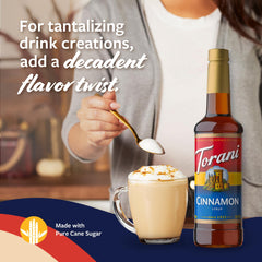 Torani cinnamon latte in use offering quick cafe-style warmth