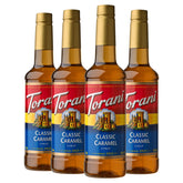Torani classic caramel front packaging showing four bottles and product clarity