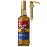 Torani cupcake bottle front view showing label and 25.4 fl oz volume, clear branding benefit