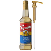 Torani bottle front packaging showing French Vanilla flavor and 25.4 fl oz size for convenience
