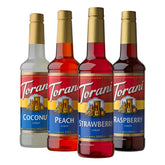 Torani front packaging variety pack showing four 25.4 fl oz bottles, easy menu expansion