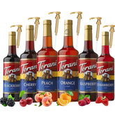 Torani front view of the six-pack bottles showing variety and convenience