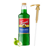 Torani bottle front packaging showing brand and bright green color, ideal for eye-catching drinks