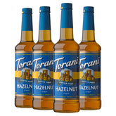 Torani bottle front view showing label and size, clear brand visibility and easy storage benefit