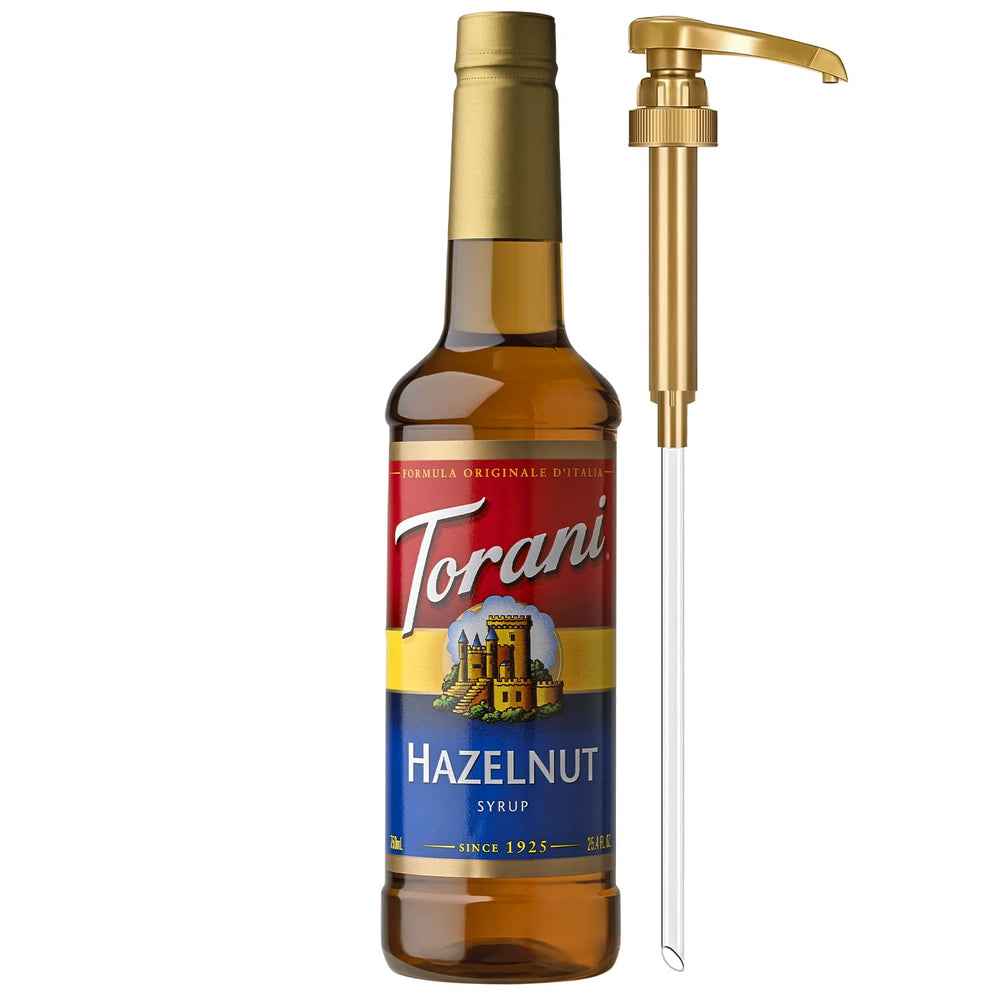 Torani hazelnut front label showing brand and size for quick recognition and trust