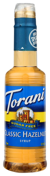Torani bottle front packaging showing label and size for easy identification and pantry benefit