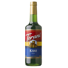 Torani kiwi syrup front label showing bottle and flavor benefits