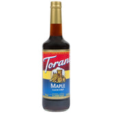 Torani maple syrup front label showing brand and size for quick identification
