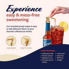 Close-up of syrup texture showing Torani peach richness and smooth pour