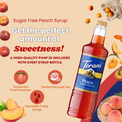 Torani peach syrup mixed into sparkling water for refreshing low-calorie drink