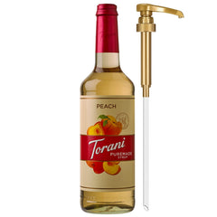 Torani Puremade peach front packaging showing bottle and label benefits