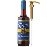Torani sugar free red raspberry front bottle shows brand and size, ideal for zero-calorie drinks