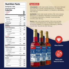 Torani strawberry bottle close-up highlighting label and natural flavor appeal