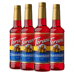 Torani strawberry front packaging showing vibrant bottle and label benefit quick identification