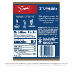 Torani strawberry pour shot into glass demonstrating smooth mixability for drinks