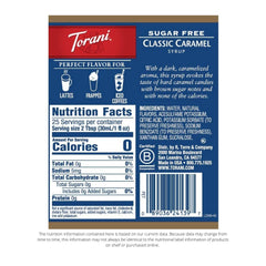 Torani syrup pouring into coffee adding caramel flavor without sugar