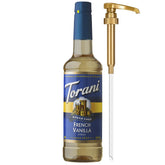 Torani bottle front packaging showing sugar-free French vanilla and pump benefit