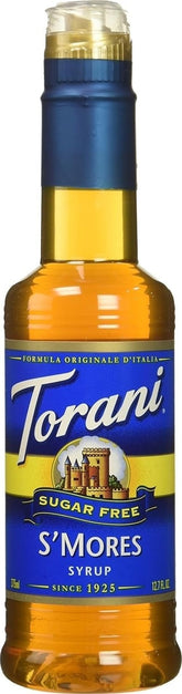 Torani bottle front packaging showing s'mores flavor and benefits