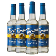 Torani sugar free vanilla front label showing brand and flavor, easy identification benefit